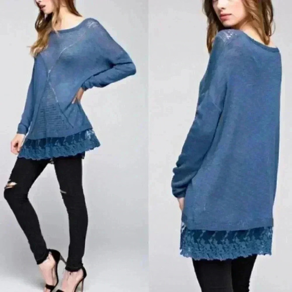 BLUE LACE DETAIL TOP - Picture 1 of 3